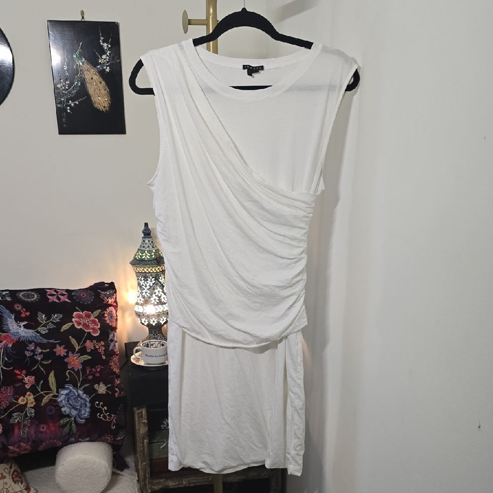 Theory Sleeveless Wrapped White Shirt Dress